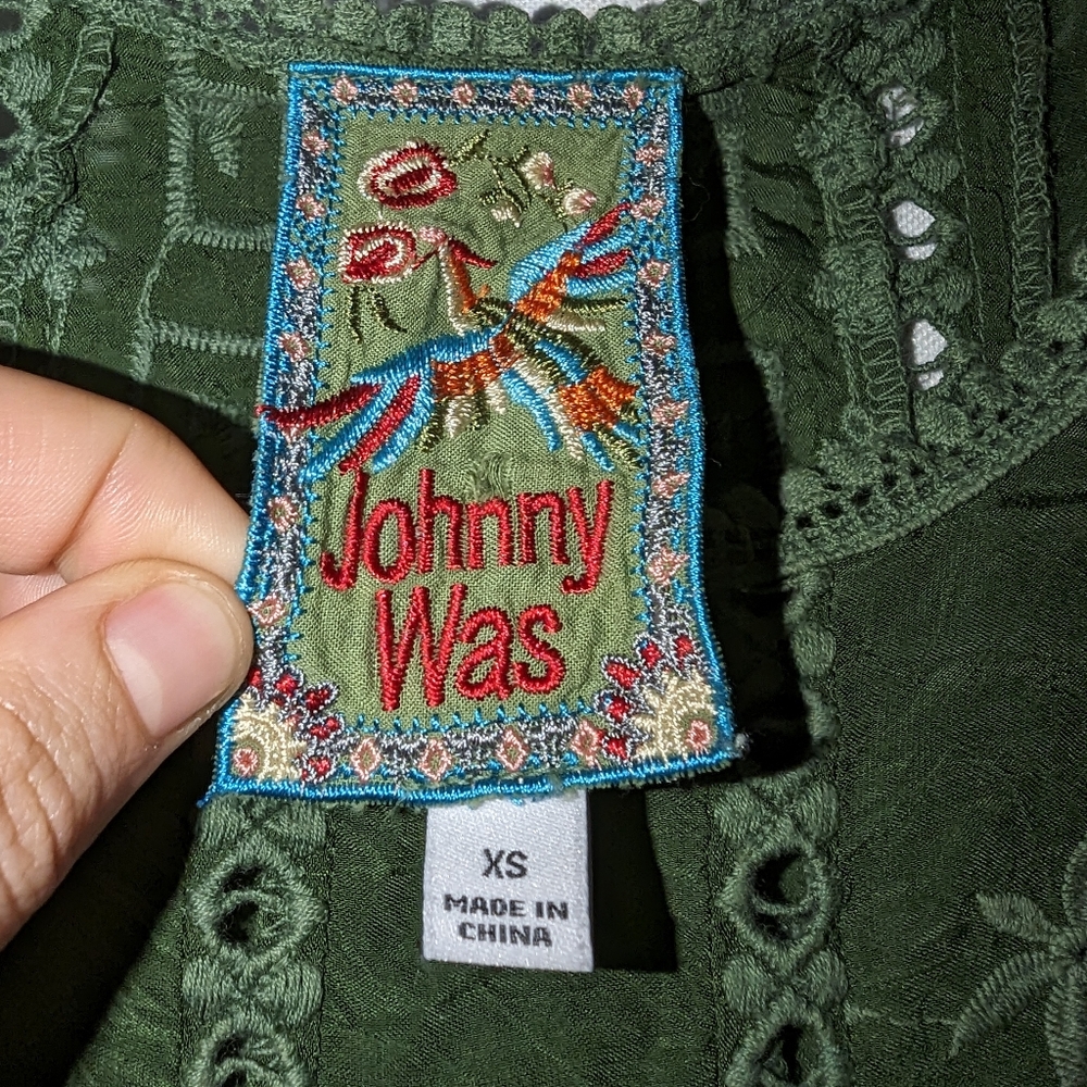 Johnny Was Olive Green Cupra Rayon Lace Flutter Sleeve Blouse XS - Picture 2 of 4